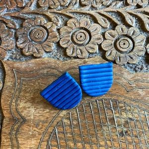 Navy Blue Stripe Polymer Clay Earrings